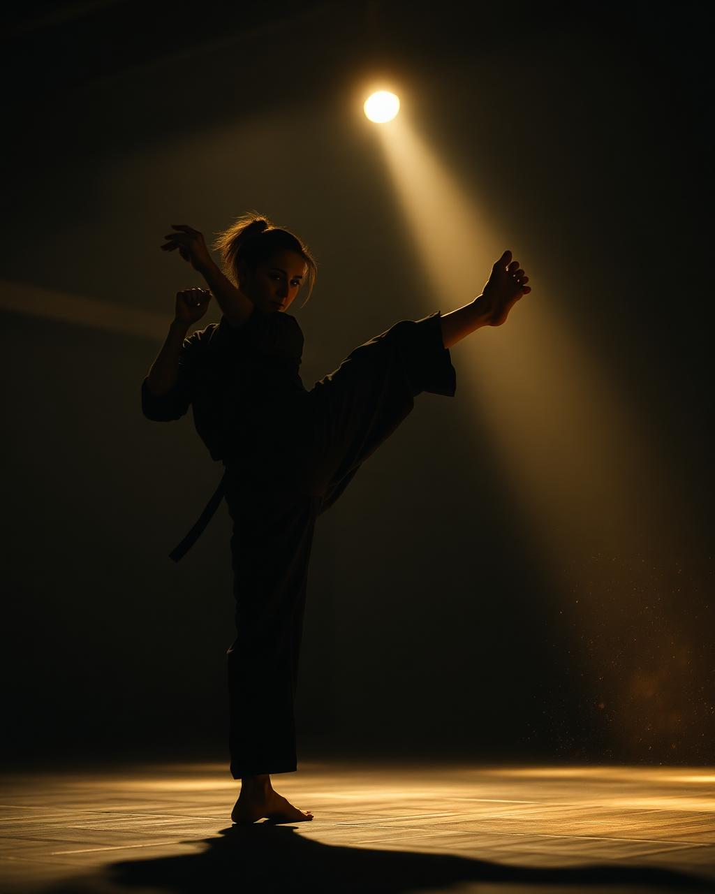 Martial arts kick in dojo