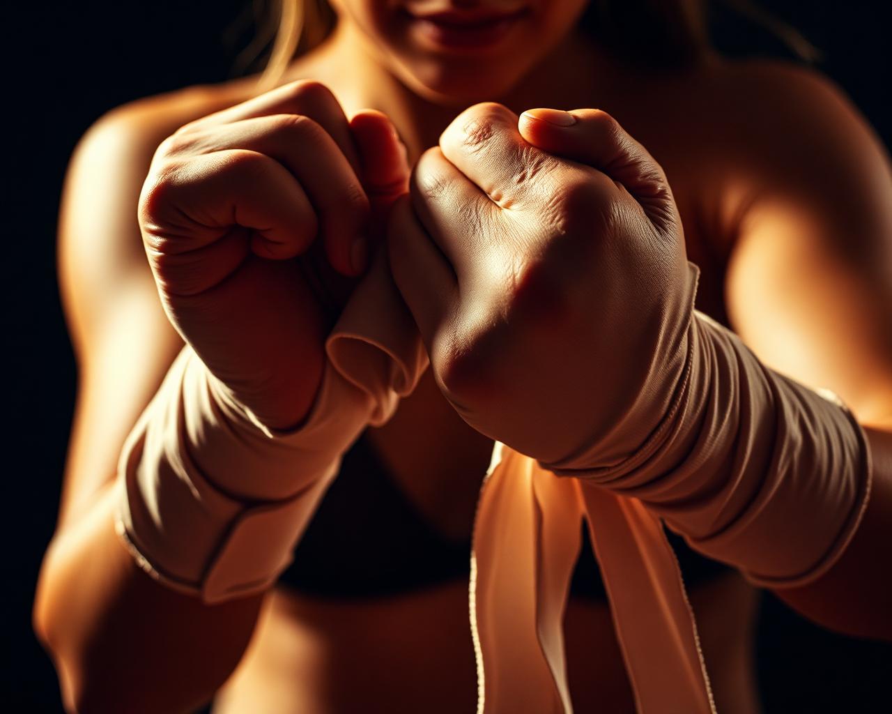 Hands wrapping boxing wraps
